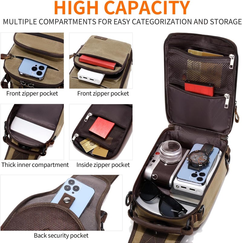 NerIion Nerlion Sling Bag for Men Waxed Canvas Crossbody Bag Chest Bag Water Resistant Shoulder Bag Casual Daypack - Image 4
